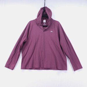 Lacoste 1/4 Button Pullover Sweatshirt Mens Size 8 Waffle Knit Maroon Hoodie